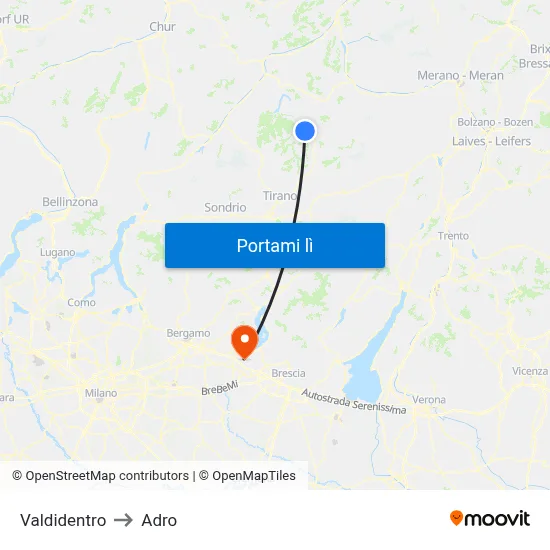 Valdidentro to Adro map