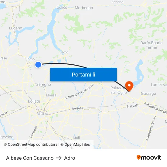 Albese Con Cassano to Adro map