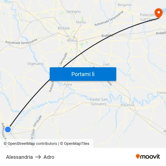 Alessandria to Adro map