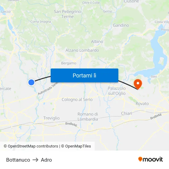 Bottanuco to Adro map