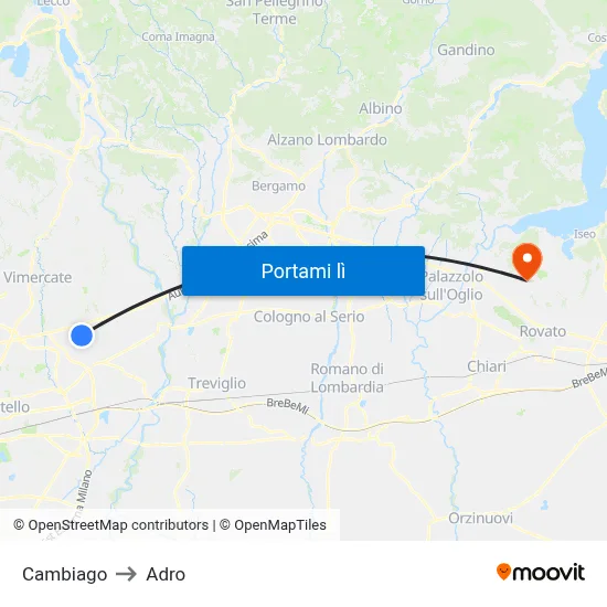 Cambiago to Adro map