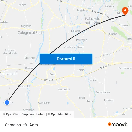 Capralba to Adro map
