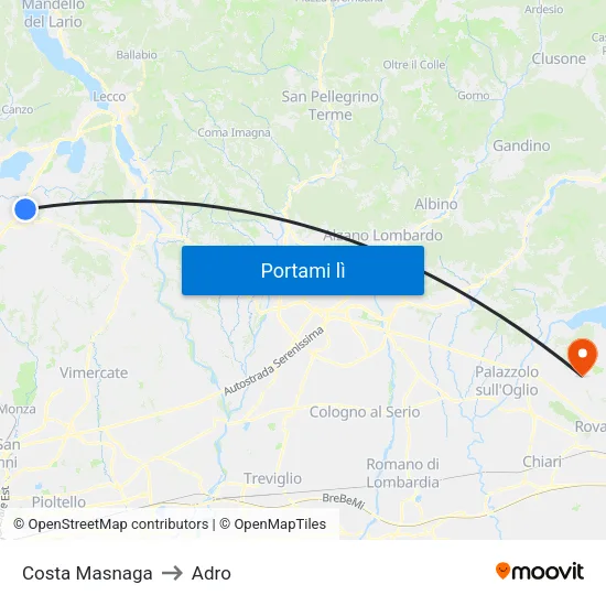 Costa Masnaga to Adro map