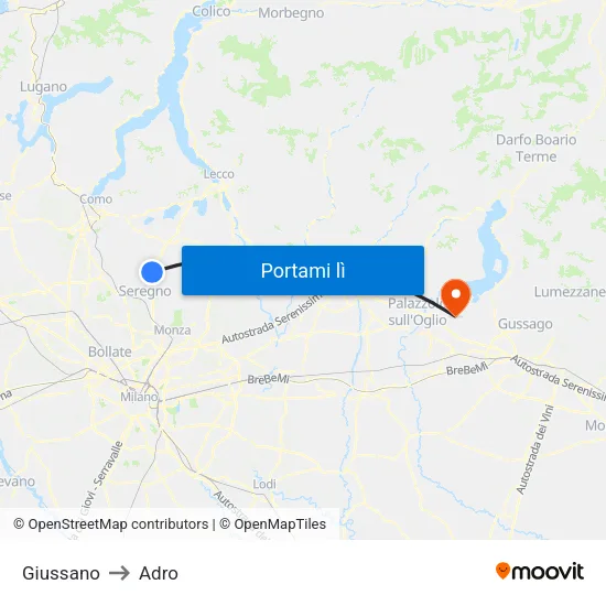 Giussano to Adro map
