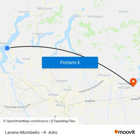 Laveno-Mombello to Adro map