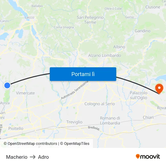 Macherio to Adro map