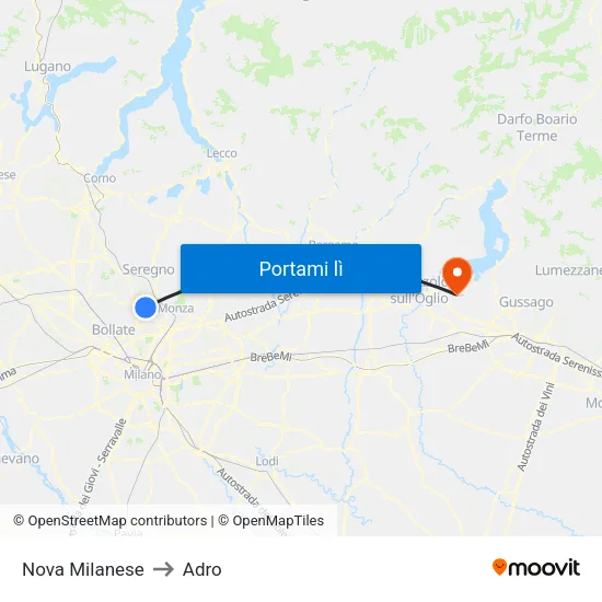 Nova Milanese to Adro map