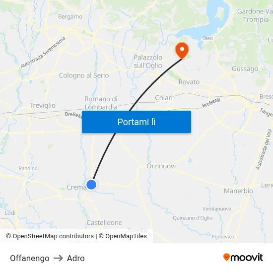 Offanengo to Adro map