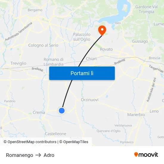 Romanengo to Adro map
