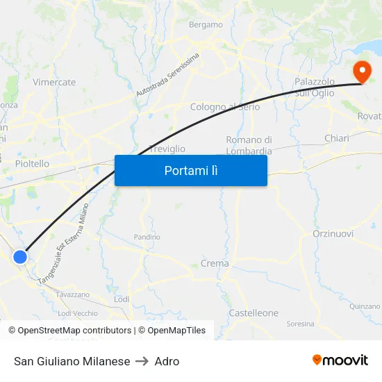 San Giuliano Milanese to Adro map