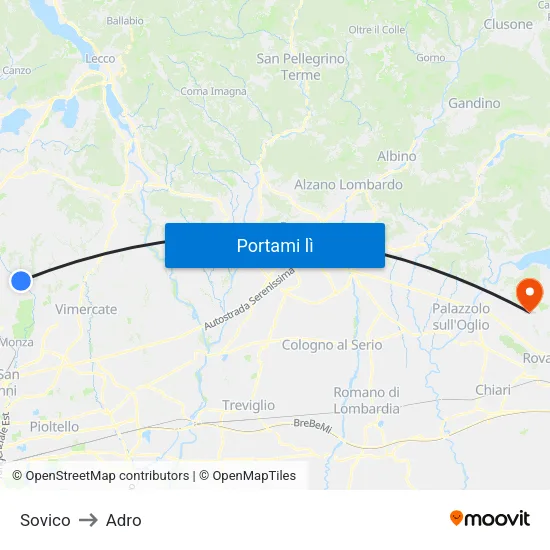 Sovico to Adro map