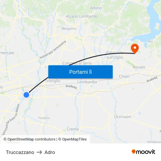 Truccazzano to Adro map