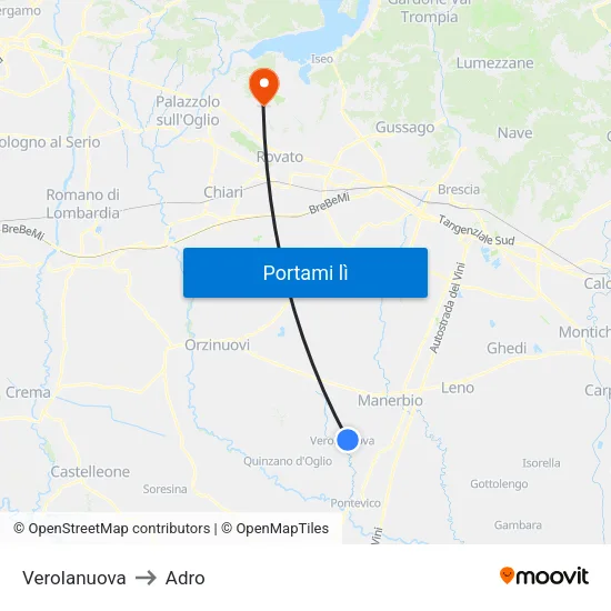 Verolanuova to Adro map