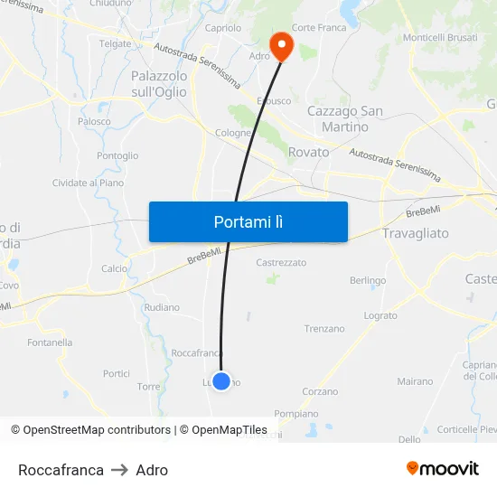 Roccafranca to Adro map