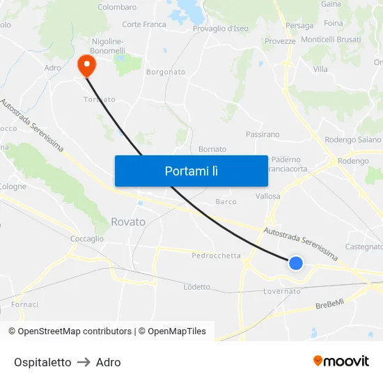 Ospitaletto to Adro map