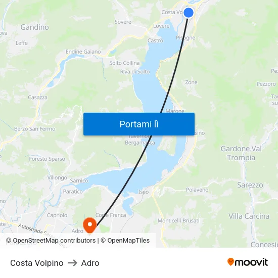 Costa Volpino to Adro map