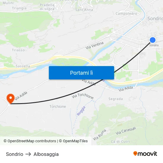 Sondrio to Albosaggia map
