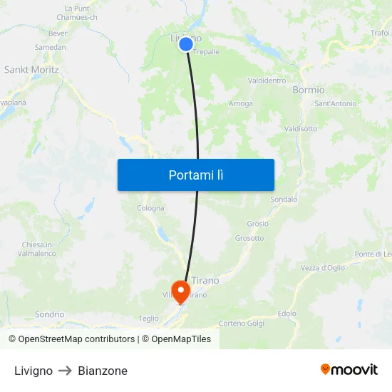 Livigno to Bianzone map