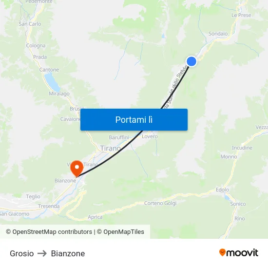 Grosio to Bianzone map