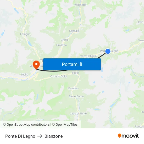 Ponte Di Legno to Bianzone map