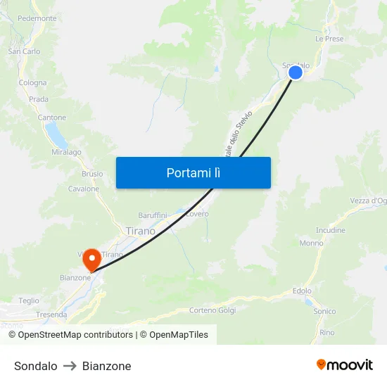 Sondalo to Bianzone map