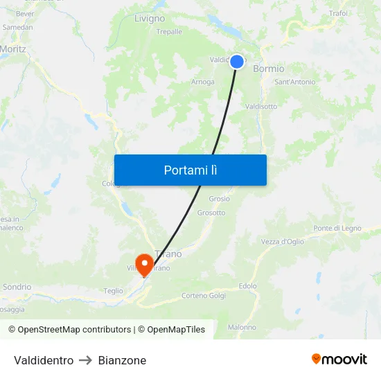 Valdidentro to Bianzone map