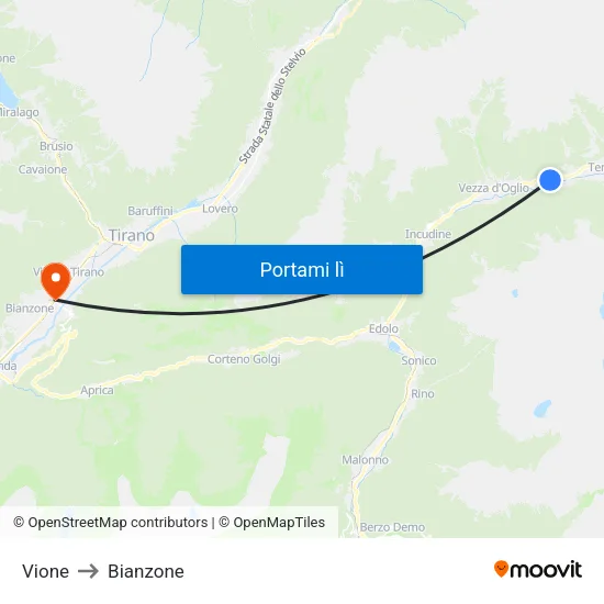 Vione to Bianzone map