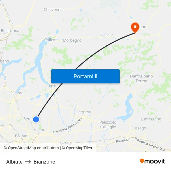 Albiate to Bianzone map