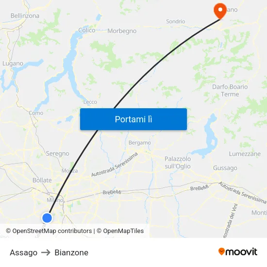 Assago to Bianzone map