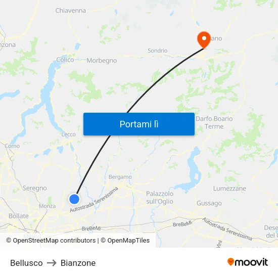 Bellusco to Bianzone map