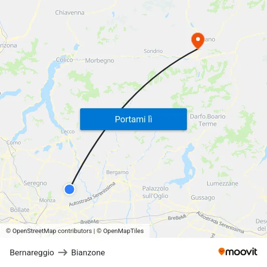 Bernareggio to Bianzone map