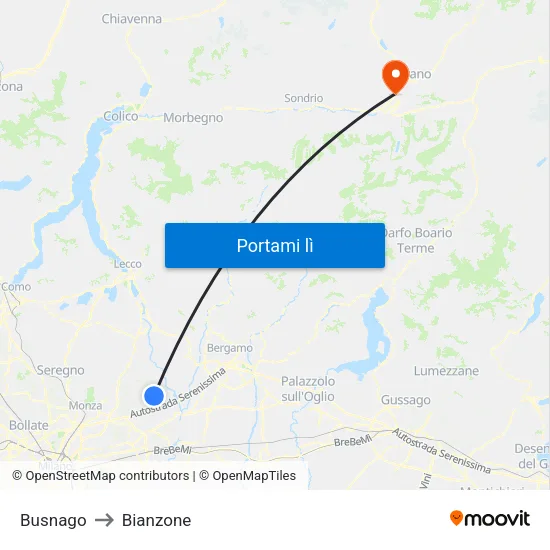 Busnago to Bianzone map