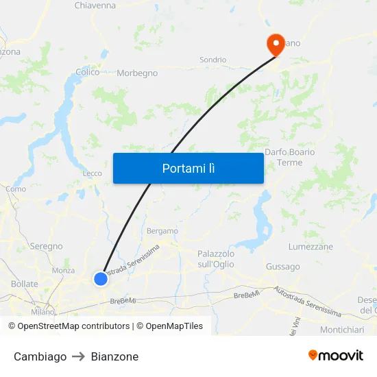 Cambiago to Bianzone map