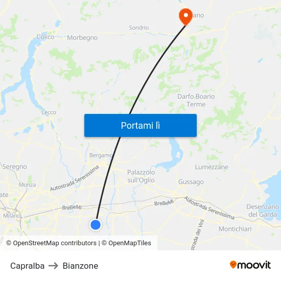 Capralba to Bianzone map