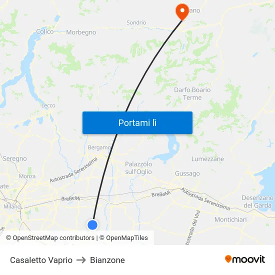 Casaletto Vaprio to Bianzone map