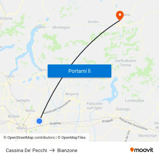 Cassina De' Pecchi to Bianzone map