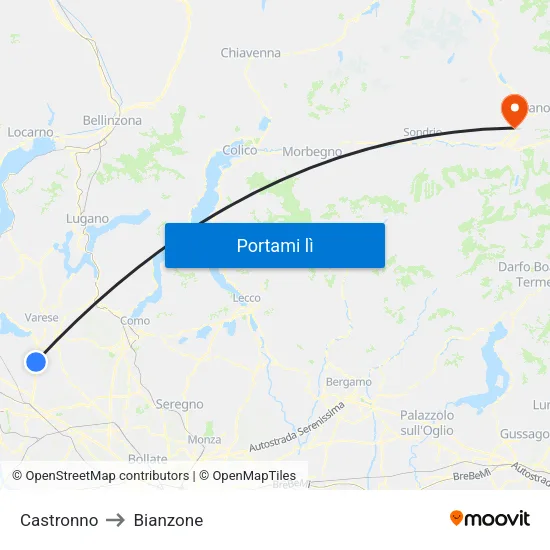 Castronno to Bianzone map