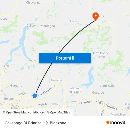 Cavenago Di Brianza to Bianzone map