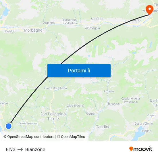 Erve to Bianzone map