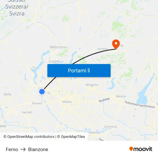 Ferno to Bianzone map
