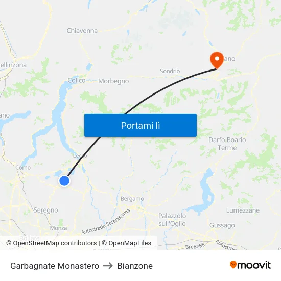 Garbagnate Monastero to Bianzone map
