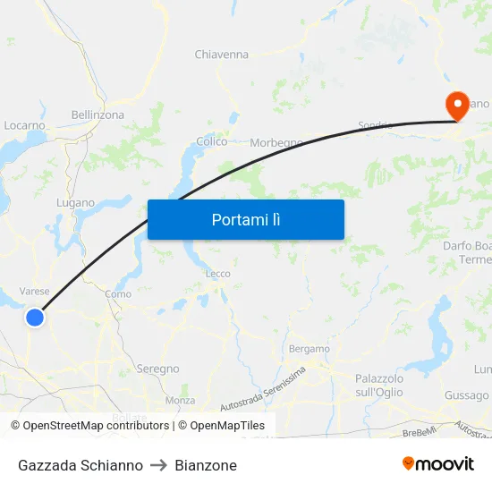 Gazzada Schianno to Bianzone map