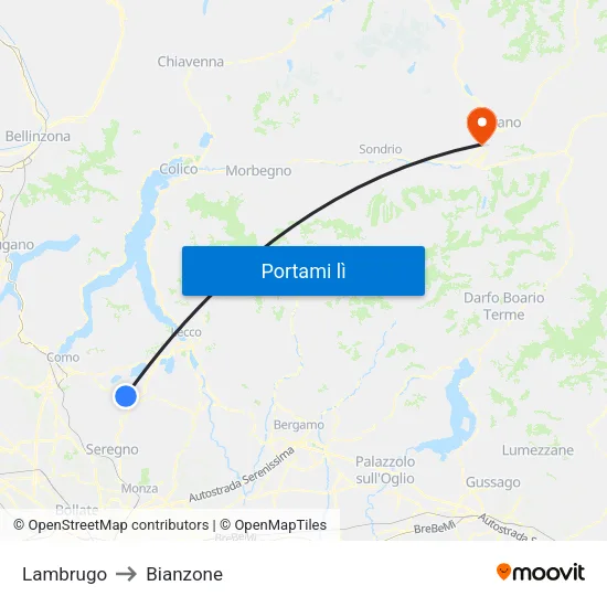 Lambrugo to Bianzone map
