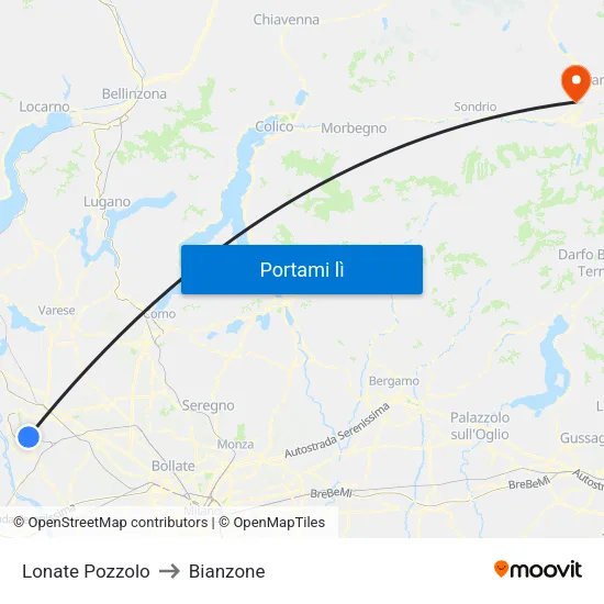 Lonate Pozzolo to Bianzone map