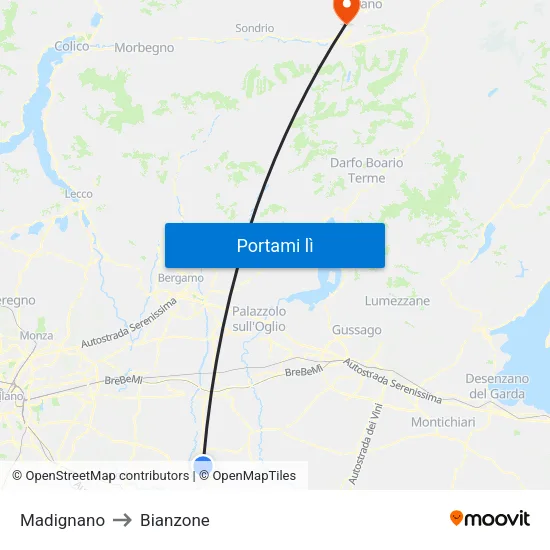 Madignano to Bianzone map