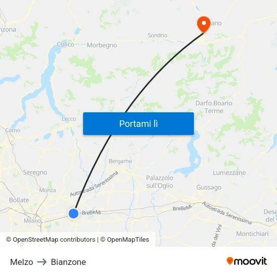 Melzo to Bianzone map