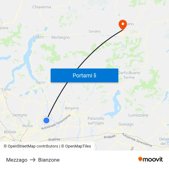 Mezzago to Bianzone map