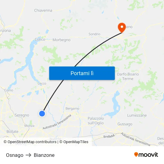 Osnago to Bianzone map