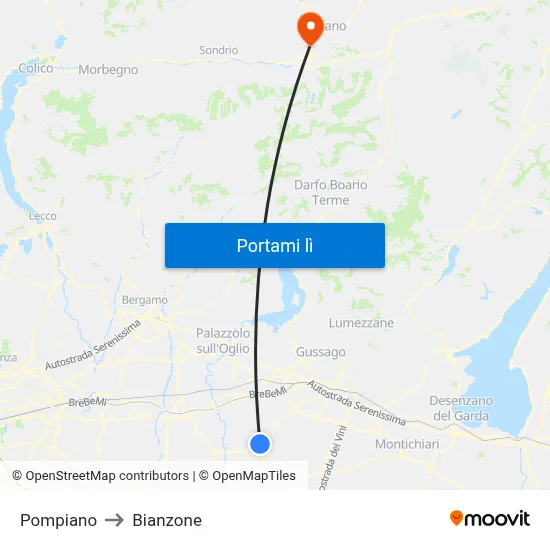 Pompiano to Bianzone map