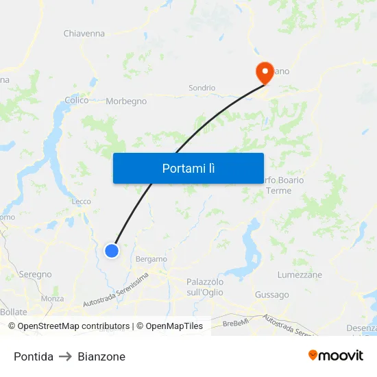 Pontida to Bianzone map